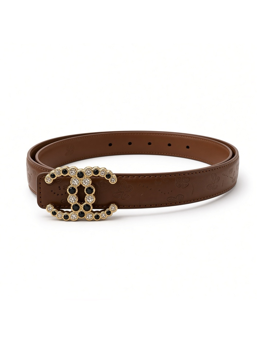 Brand New FASHION Brown  Belt with Jeweled Double-C Buckle